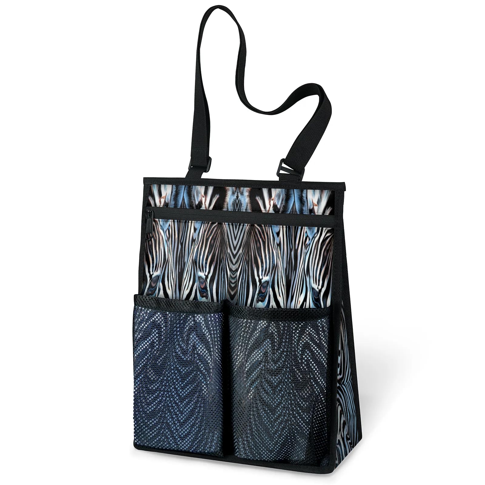 Ourtheme Zebra Skin Pattern Portable Shower Bag for Travel Gym Camp Beach Tote Shower Caddy Bags Hanging Toiletry