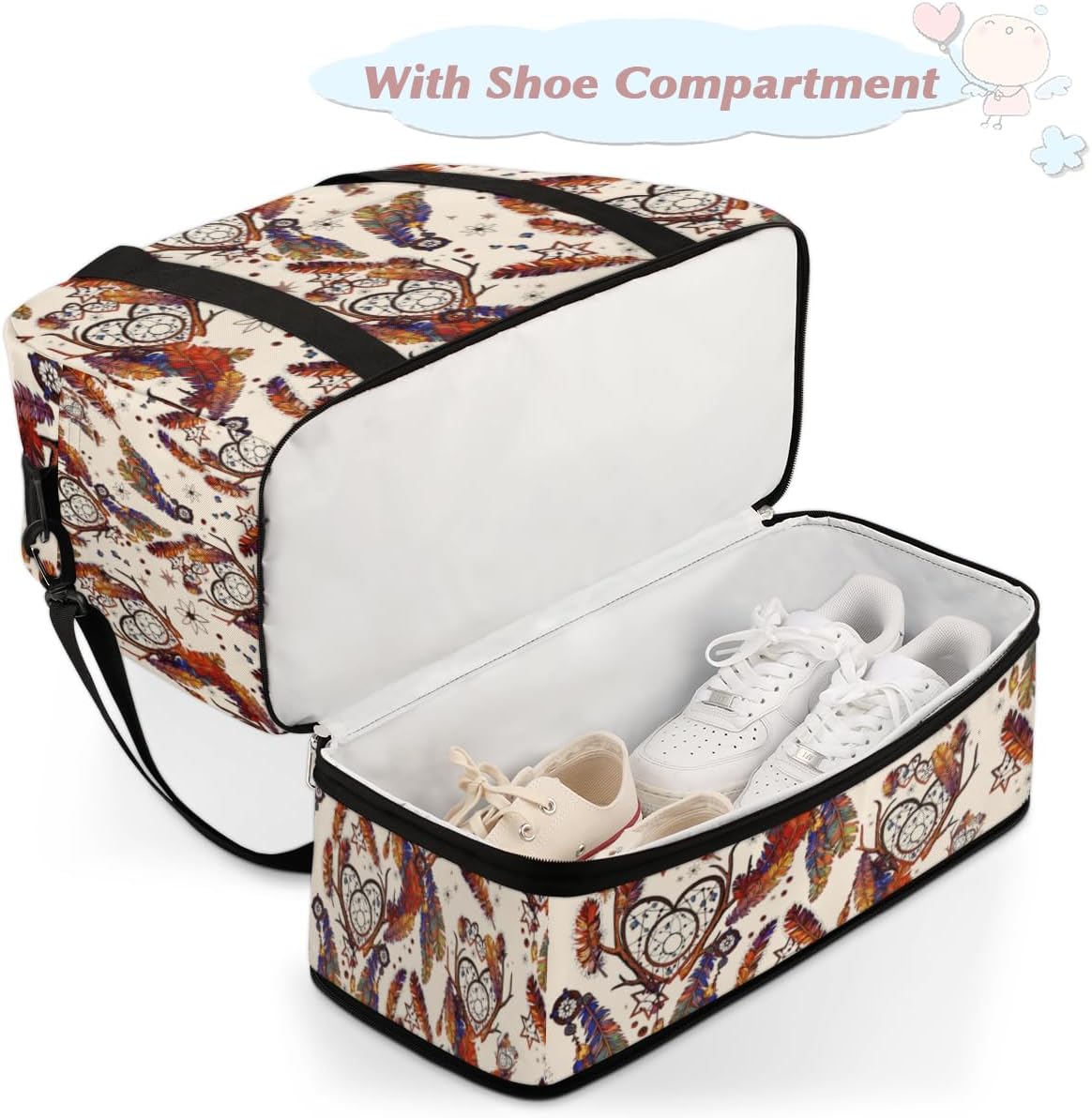 QsirBC Art Dream Catcher Gym Bag for Women Duffle Tote with Shoes Compartment Men Weekender Duffel for Dance Travel Sports Swimming Overnight
