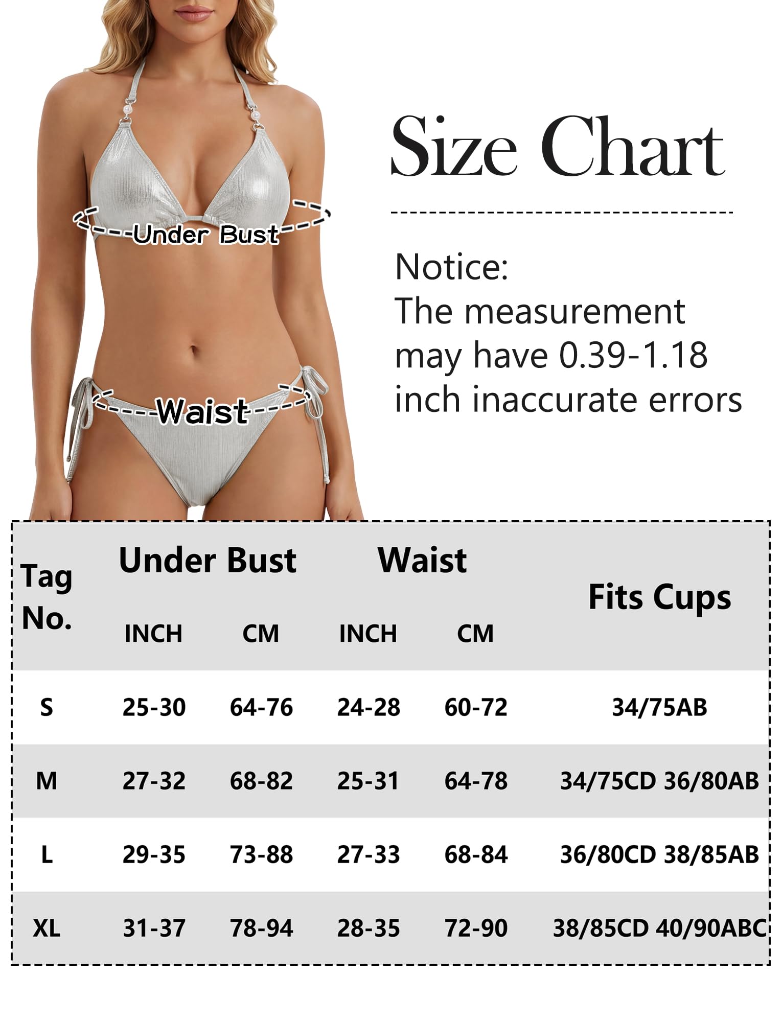 Maeau Bikini da donna a triangolo, due pezzi, costume da bagno con allacciatura all'americana e lacci laterali, costume da bagno imbottito