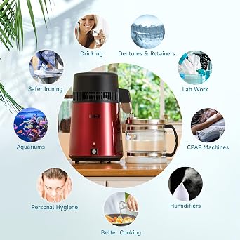 CO-Z Water Distiller, Stainless Steel Distilling Pure Water Machine for Home Countertop Table Desktop, 4L Distilled Water Making Machine, 4 Liter Water Purifier to Make Clean Water for Home | 304 stainless steel, 4 liters, 0.25 gal per hour, auto shut-off, for home office dental clinic lab, distillation