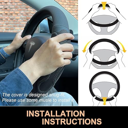 Miniatura 6 de PINCTROT Comfy Grip - Funda para volante para Tesla Model Y3 2016-2025 2026 StandardHighlandJuniper, forma de D de 14 pulgadas tamaño pequeño, fondo