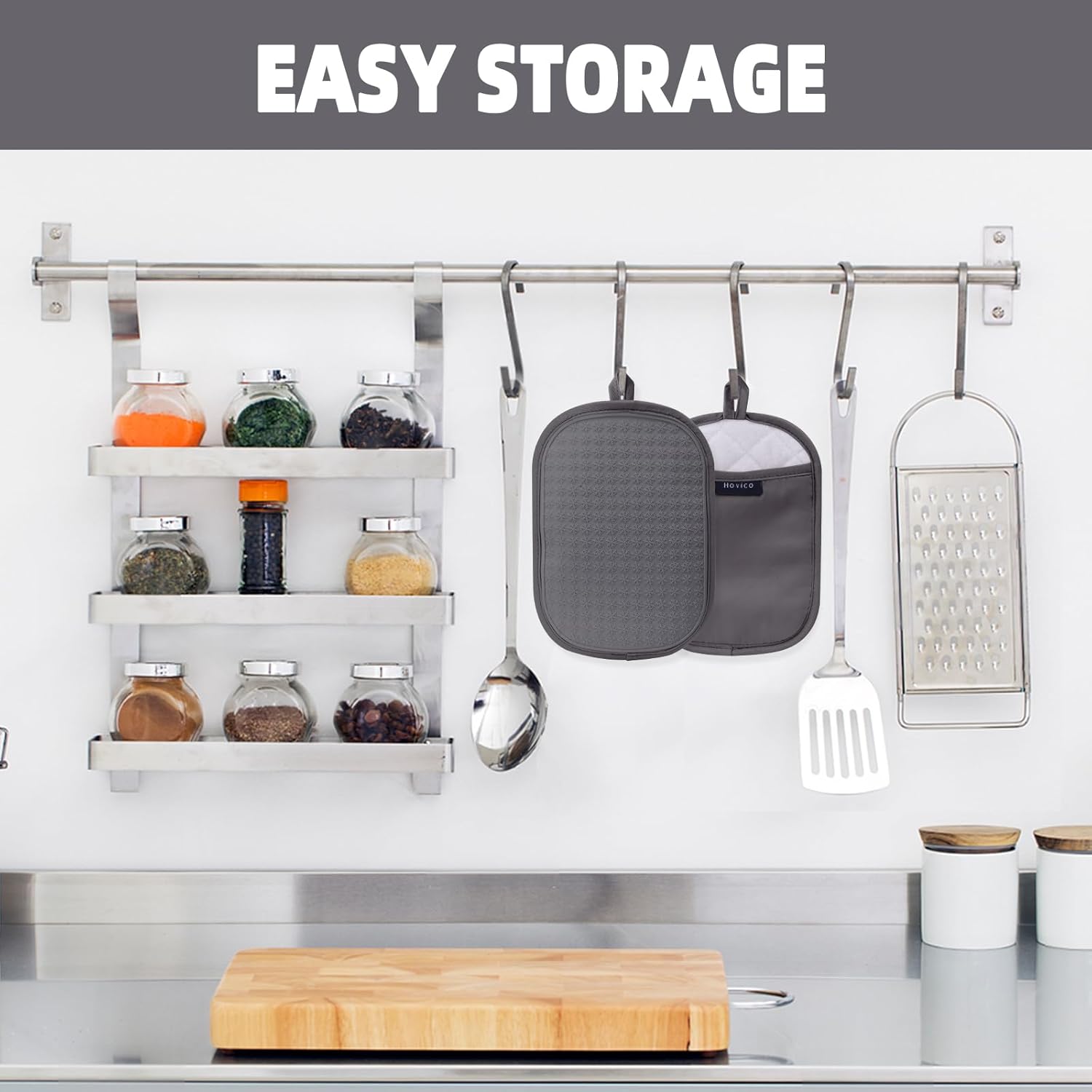 Hovico シリコンオーブンミット、滑り止めシリコン付きオーブングローブ - 2個 グレーオーブンミット 耐熱600度、ソフトライ