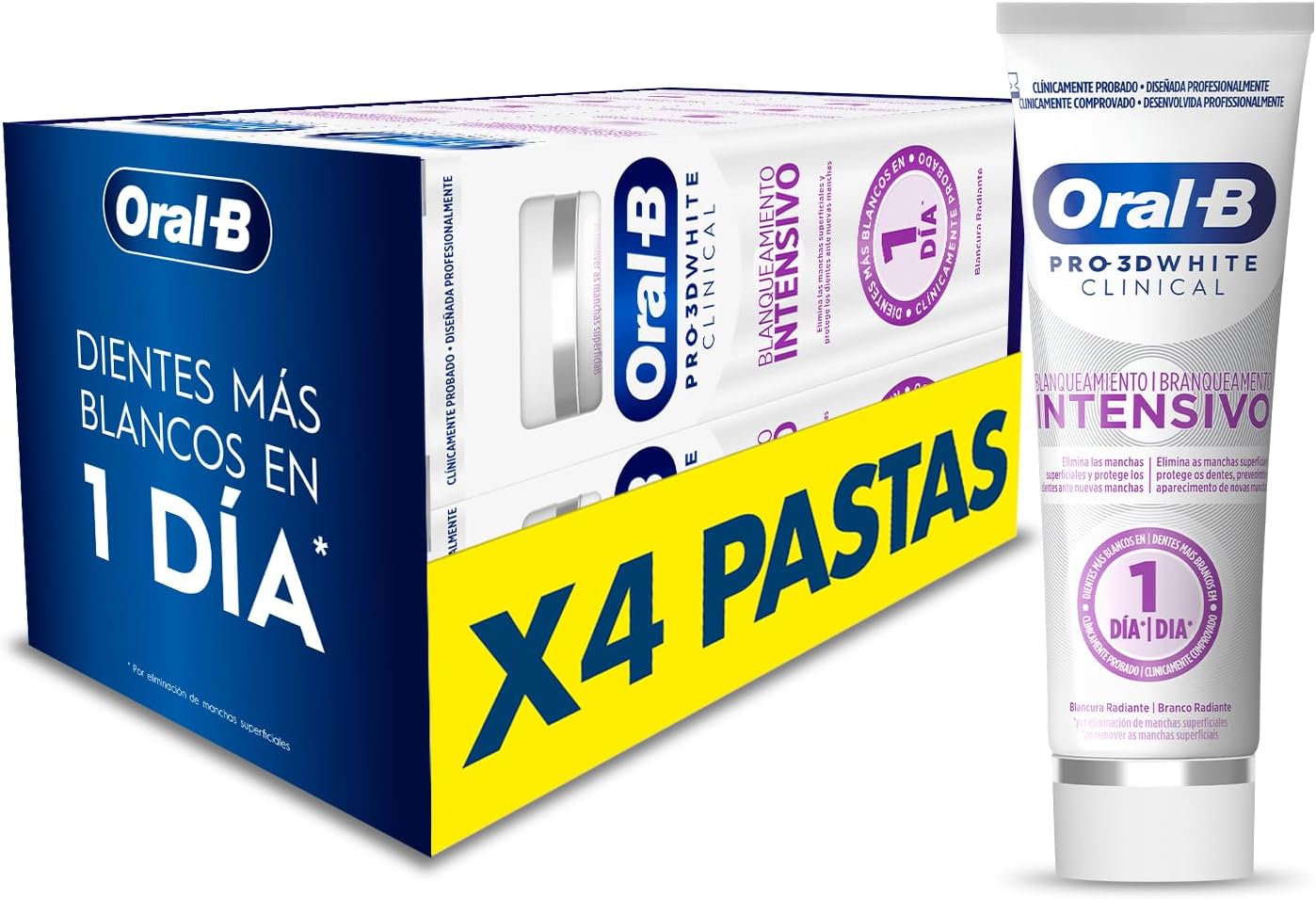 4 tubos de pasta de dientes Oral-B Pro 3D White Clinical por 8€ ¡¡69% de descuento!!