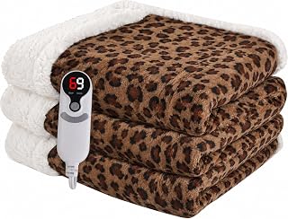 Electric Heated Blanket Twin Size 62"x84", Leopard Print