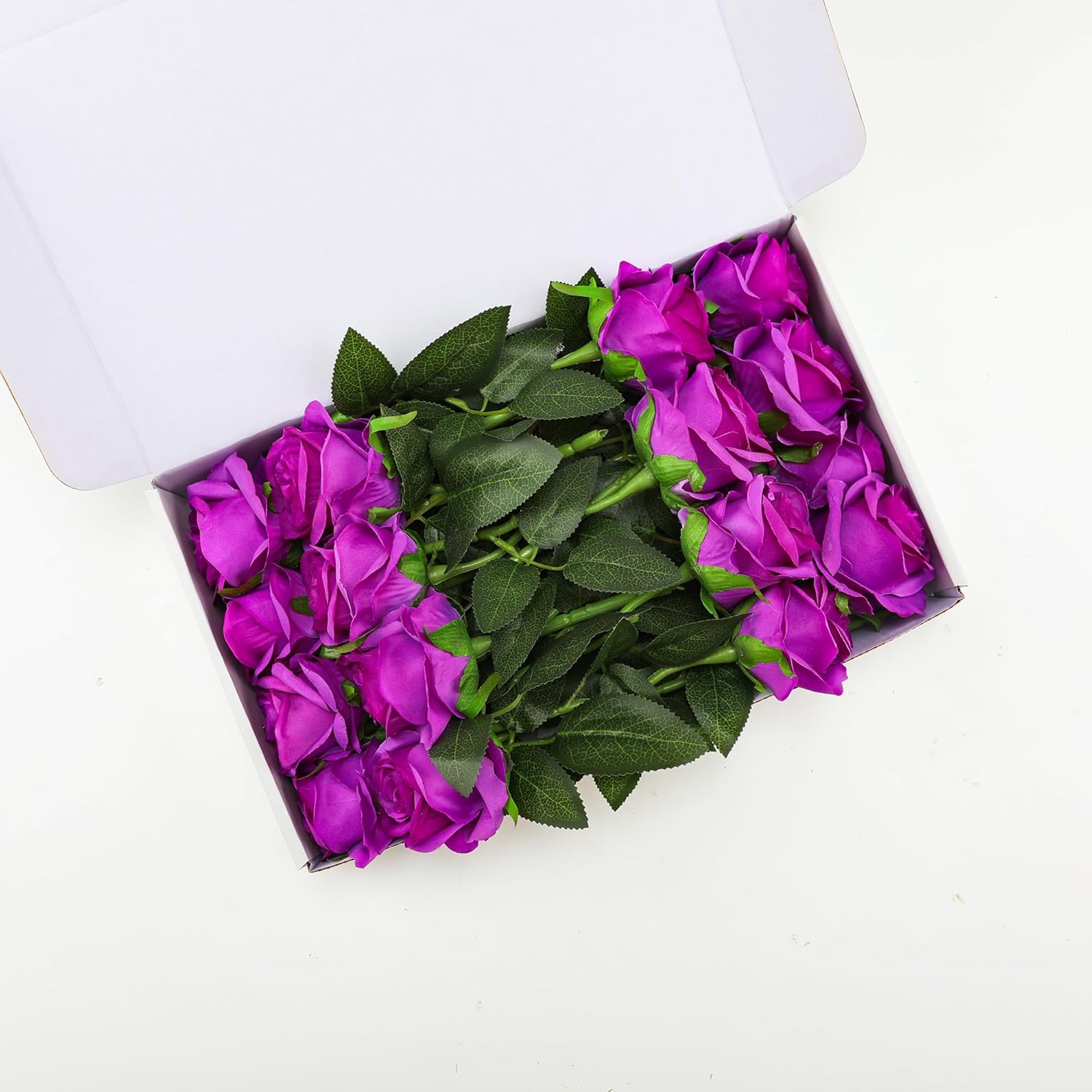 Purple Fake Roses Artificial Flowers - 16 Pcs Fake Artificial Roses Silk Flowers with Stems for Home Wedding Hotel Office Centerpiece Decor - Image 2