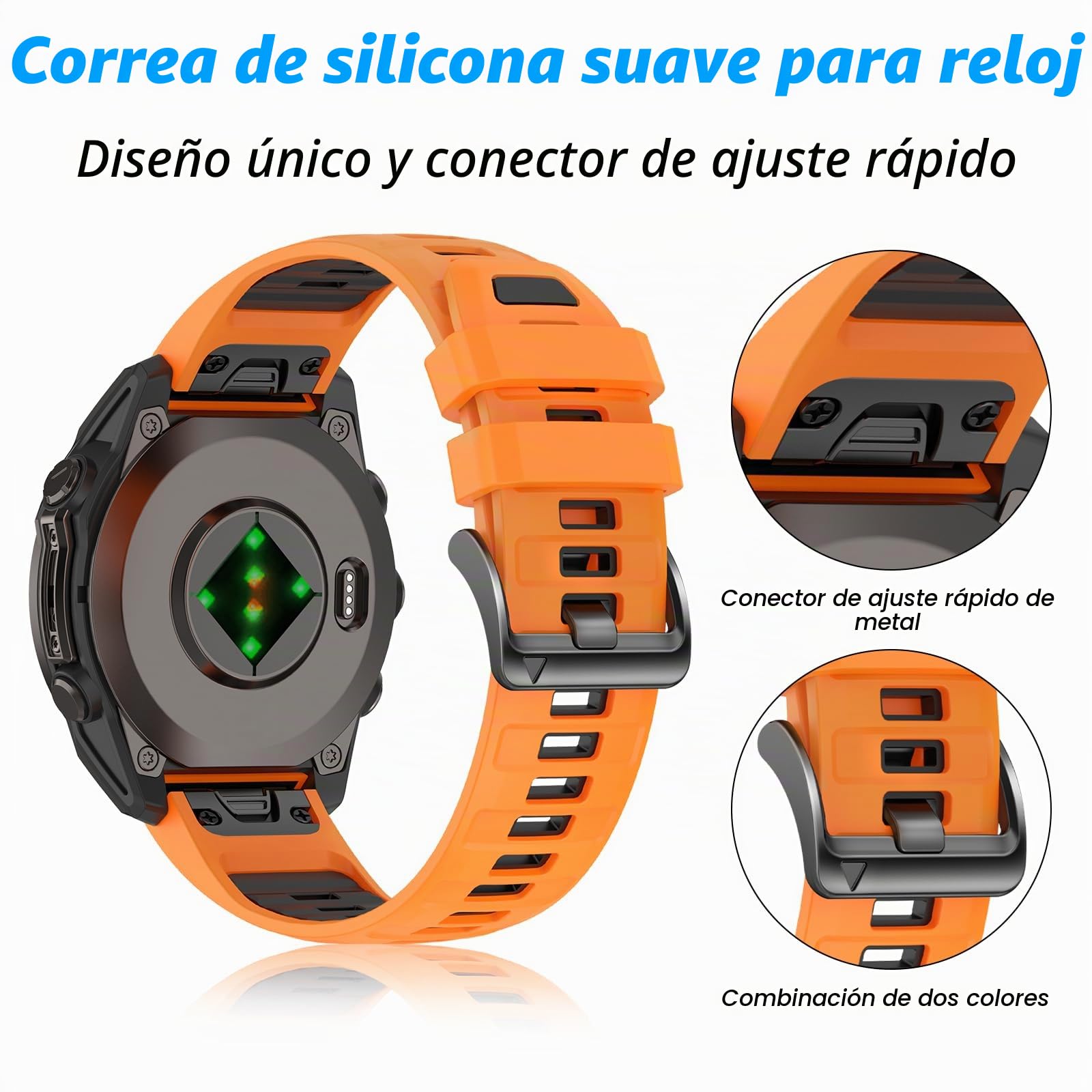 Silicona Puelsera Compatible con Garmin Fenix 8 pro 47mm/Fenix 7/7pro/6/6 pro/5,22mm Quickfit Banda de Correas para tactix 8/Quatix 8 47mm/Descent G2/G1/Forerunner 970/965/Approach S62/S70