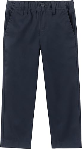 Nautica Pantalones caqui de sarga para uniforme escolar para niños, parte delantera plana y cintura elástica, cierre de cremallera con botón de