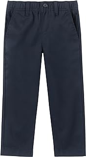 Boys School Uniform Twill Khaki Pants, Flat Front & Elasticized Waistband, Zipper Closure With Faux Button