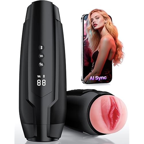 Heating Male Masturbator Sex Toys for Men, AI Sync APP Control Male Sex Toys with 7 Thrusting & 7 Vibrating Modes & Silent Brushless Motor, Hands-Free Sex Machine Pocket Pussy Male Stroker Adult Toy