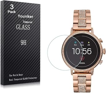 3 Pack For Fossil Q Venture Gen 4 Screen Protector Tempered Glass For Fossil Womens Gen 4 Q Venture HR Smart Watch Screen Protectors Foils Glass 9H 0.3MM,Anti-Scratch,Bubble Free