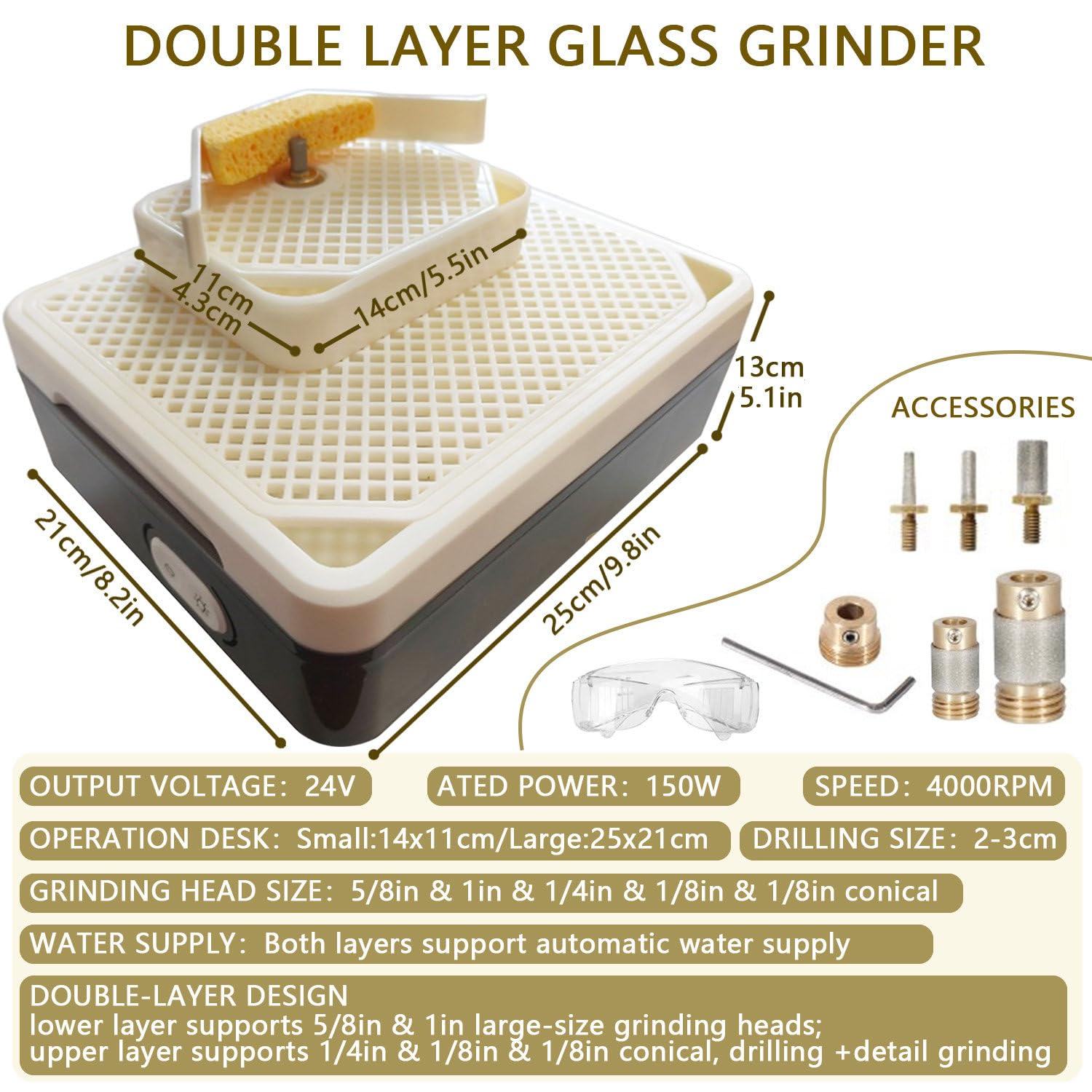 Mini młynek do witraży z 5 bitami, zestaw dwuwarstwowy do wiercenia szkła 2-3 mm i szlifowania łukowego 3-25 mm, idealna do obróbki szkła i dekoracji