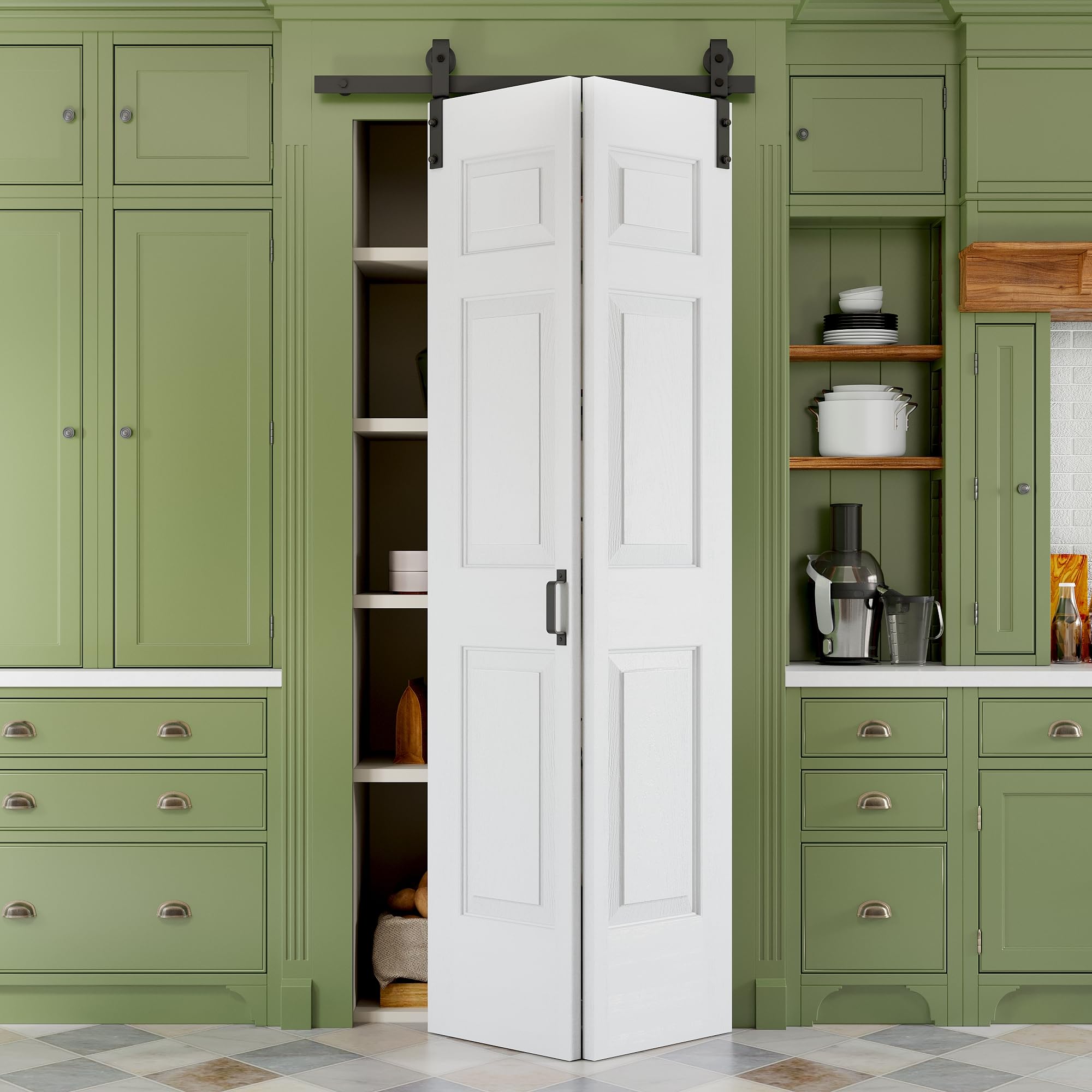 Paintable Bifold Barn Door 36" x 84", No Assembly Required, 6 Panels Bi Fold Barn Door with Hardware Kit Included, 40" Track Kit for 2 Doors, Pre-Drilled Holes