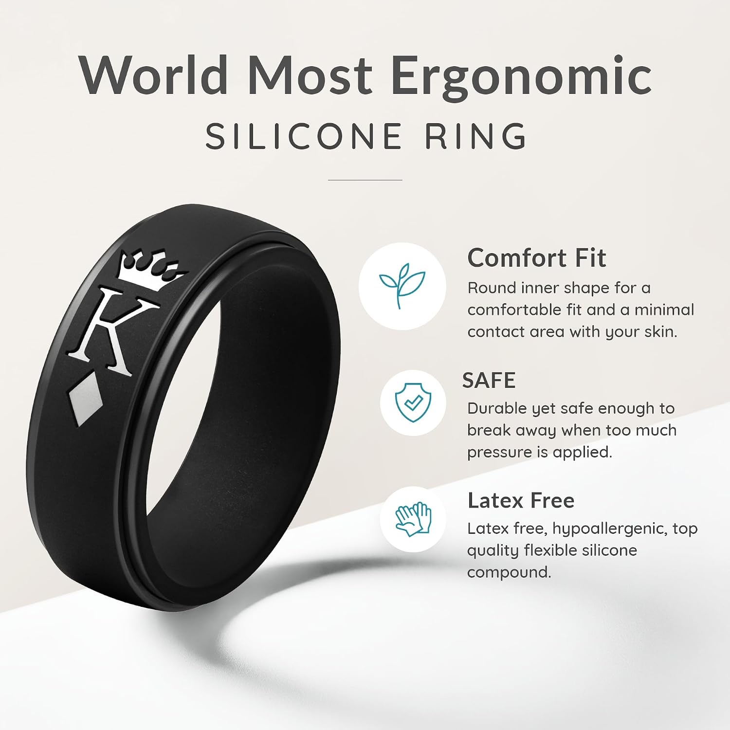 ThunderFit Silicone Rings for Him and Her, Wedding Bands for Couples with Crown and King/Queen Engraving, 2-Pack Couple's Rubber Engagement Bands with Gift Box image 5
