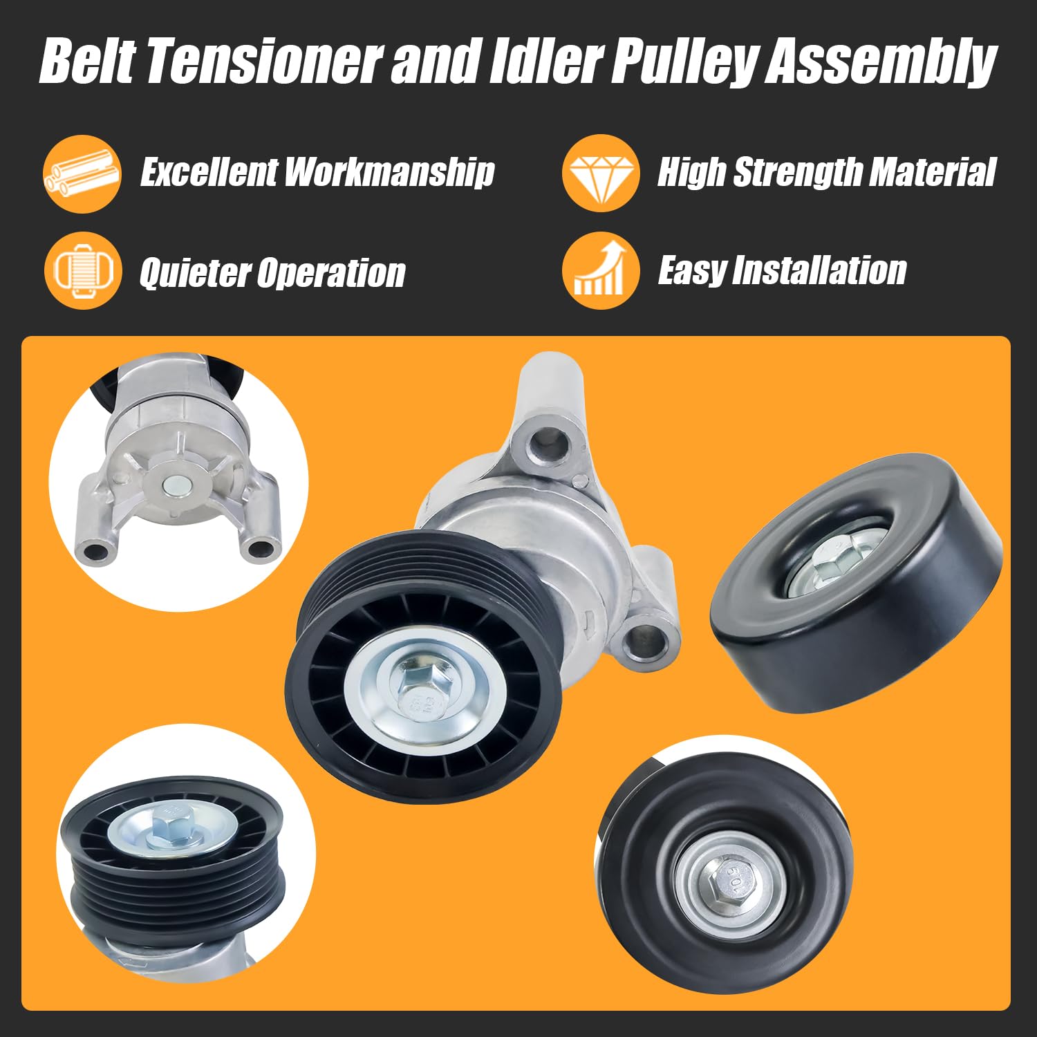 39083 Belt Tensioner and Idler Pulley Assembly Compatible with Chevy Silverado 1500 2009-2013 GMC Sierra 1500 2500 HD 2009-2019 Cadillac Escalade 2009-2014 Hummer H2 2009 Replace 89397 12609719