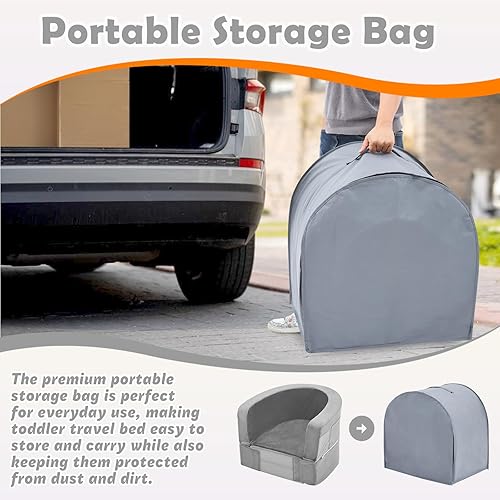 Miniatura 6 de QUCHI Cama de viaje para niños pequeños, cama portátil para niños pequeños, sofá plegable 2 en 1 de viaje, cuna de espuma suave con funda lavable,