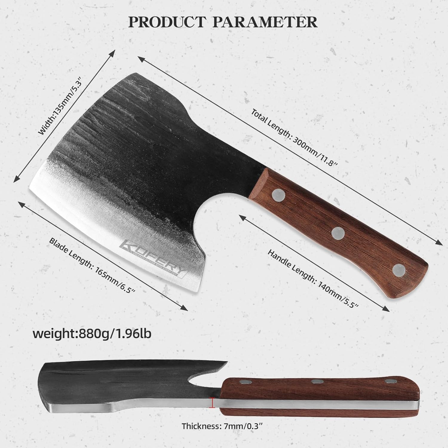 KOFERY Heavy-Duty Bone Chopper Knife - Handmade 5mm Thick High Carbon Steel Meat Cleaver with Axe Blade for Kitchen and Outdoor BBQ (Black) - Image 5