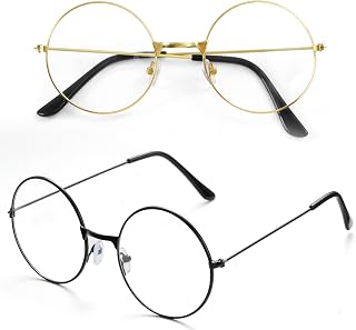 2PCS Halloween Fake Wizard Glasses, Old Men Wire Round Glasses Toys, Costume Eyeglasses for Women Men Party Dress Up Accessories Prop Black
