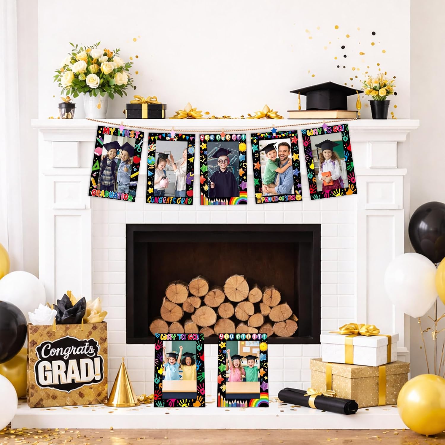50Pcs Kindergarten Graduation Paper Photo Frames 4x6 Paper Photo Frames with Star Clip String Kit DIY Hanging Cardboard Picture Holder Bulk with Stand My First Graduation Class Gift Home Wall Decor