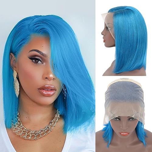 Miniatura 7 de Evala Bob Wig Human Hair Black Bob Lace Front Wig 10 inch Middle Part Short Bob Wig 13x4x1 Frontal Lace Wig #1 Jet Black Color Bob Wigs 150% Density
