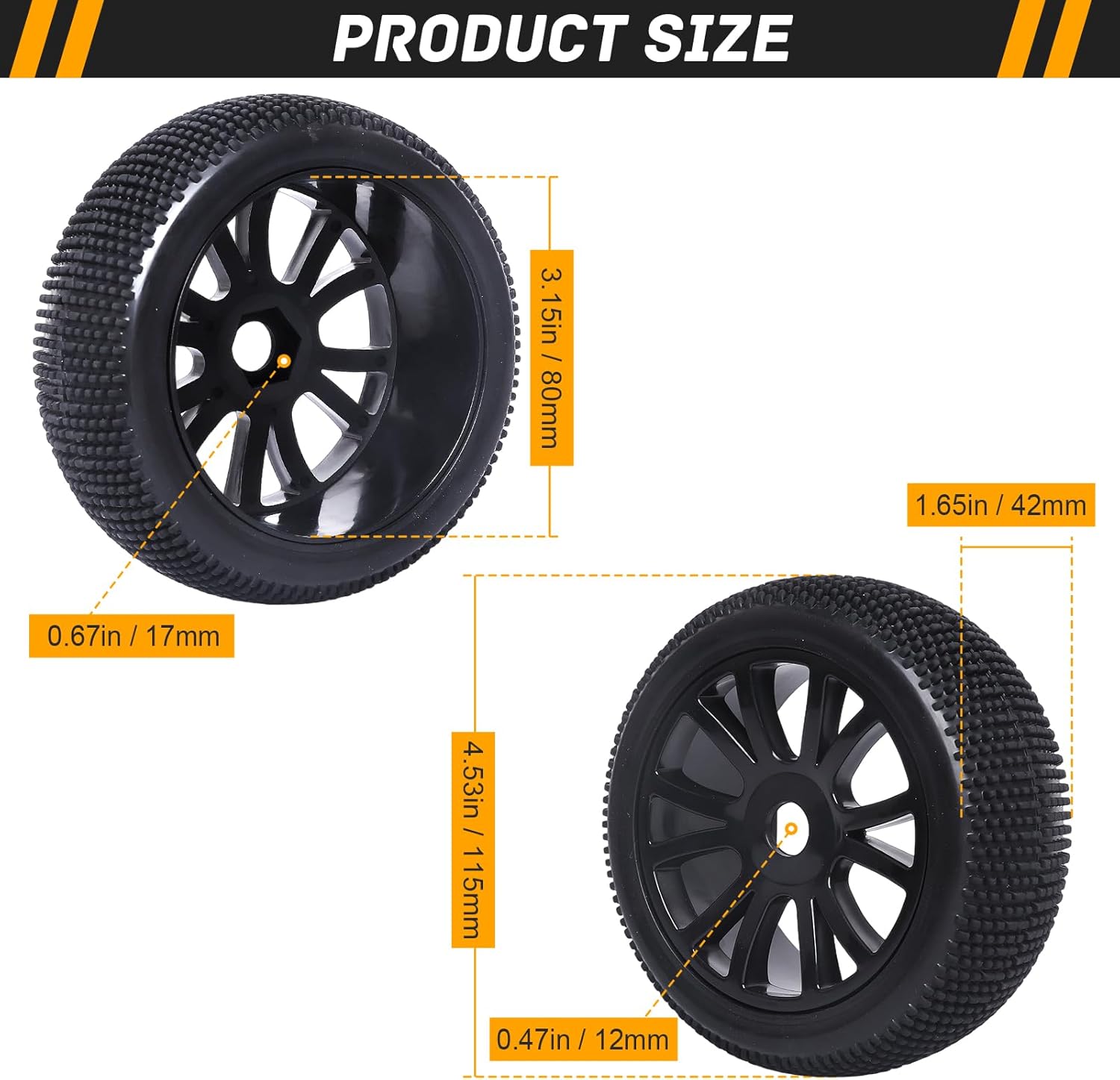 RC Buggy Wheels and Tires with 17mm Hex for 1/8 Arrma Typhon 6S BLX Losi 8IGHT HPI Racing Trophy Brushless RC Off Road Car, 4PCS