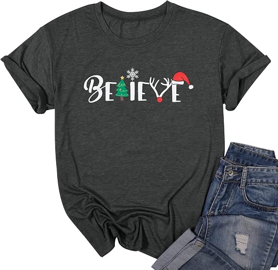 KIDDAD Believe Christmas T-Shirt Women 