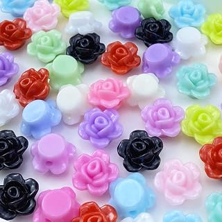 200pcs Acrylic Rose Flower Beads Candy Color Flat Back Spacer Beads Loose Pastel Colorful Decor for DIY Crafts Jewelry Making Bracelet Necklace Earrings(Mixed Color)