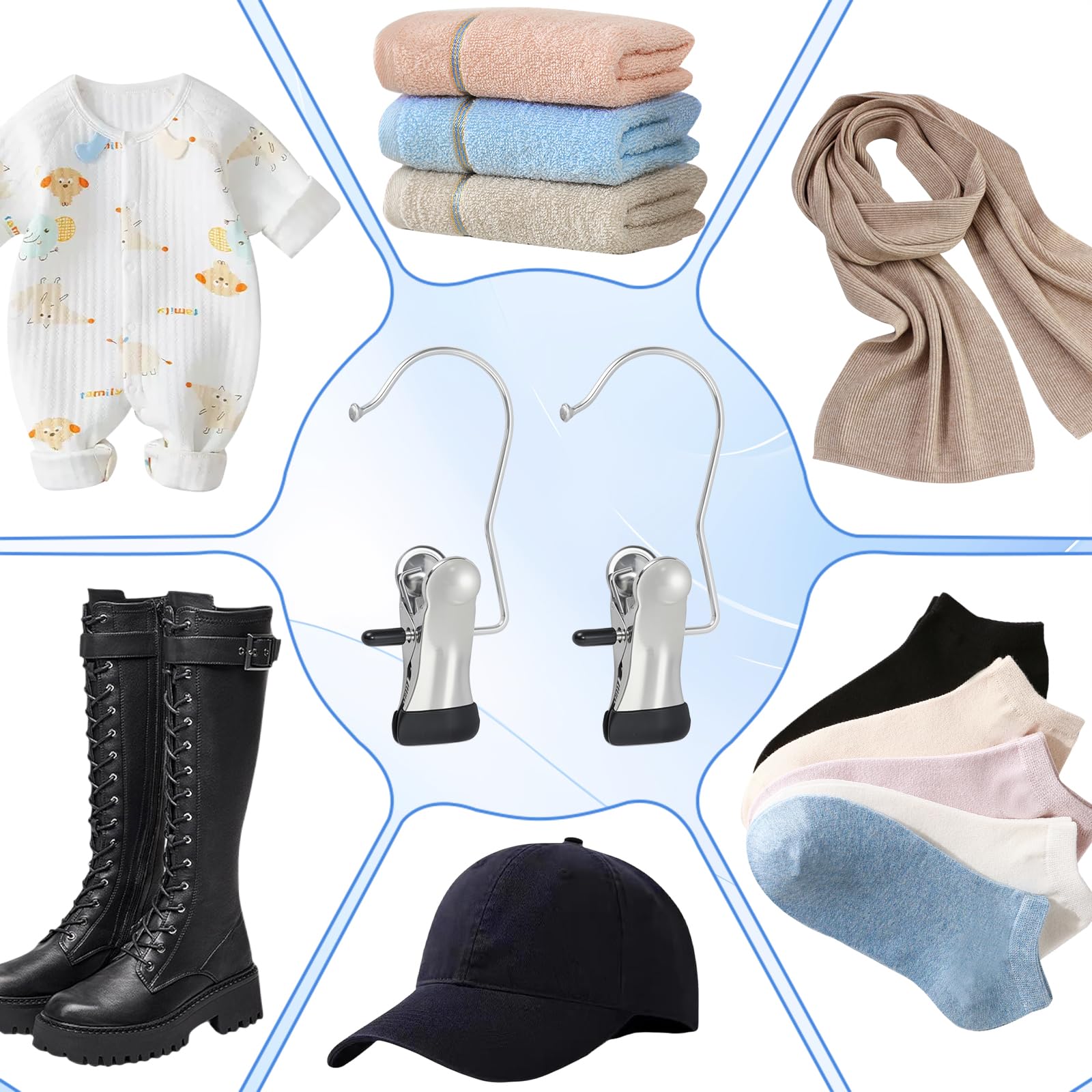 200 Stück Stiefel-Kleiderhaken für Schrank, Edelstahl-Kleiderhaken, Wäscheklammern, tragbare Clip-Kleiderbügel, Wäscheklammern, Kleiderbügel für Kleiderschrank-Organisation