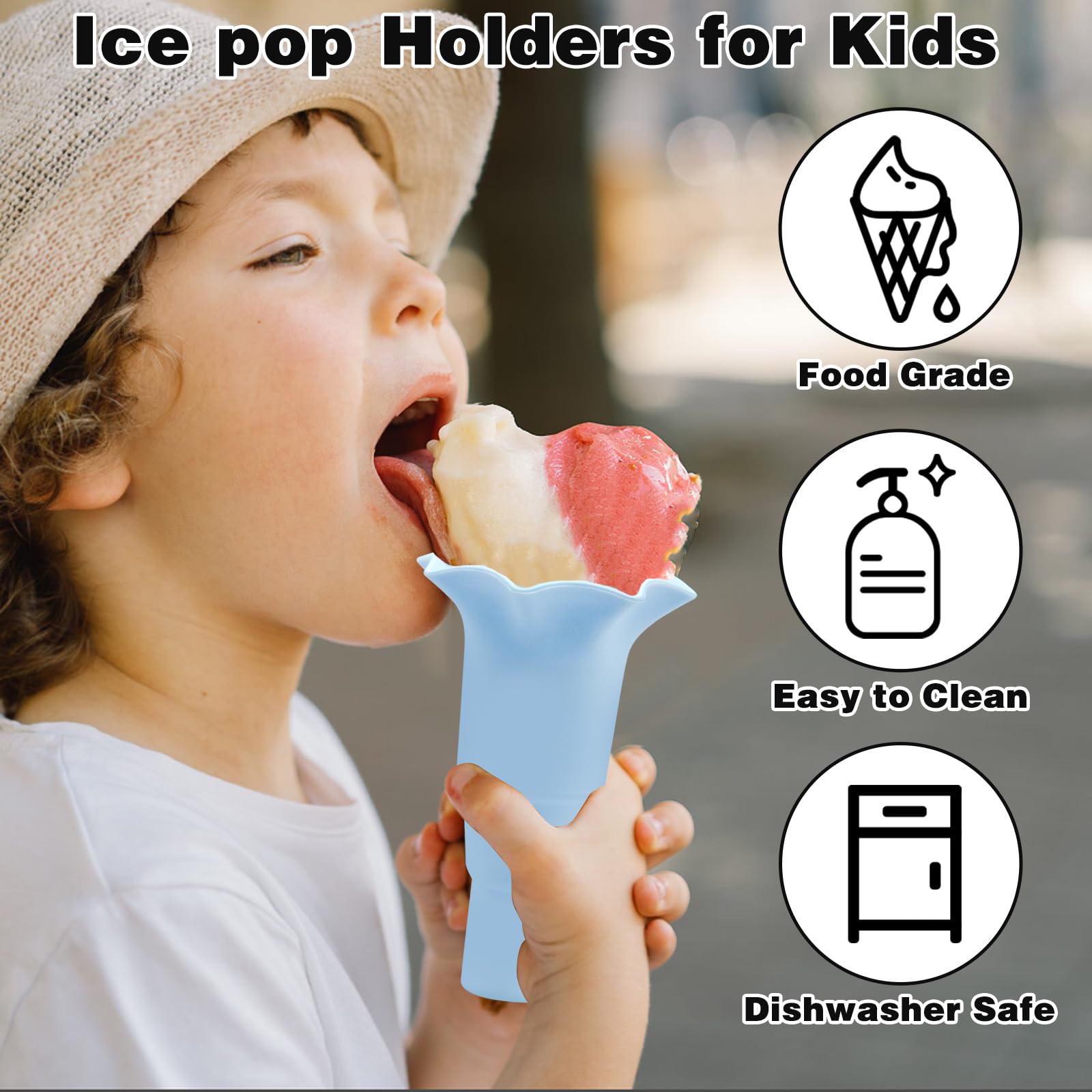 3Pcs No-Drip Ice Pop Holders for Kids Silicone Ice Pop Holder Toddler Ice Pop Molds with Lid - Image 3