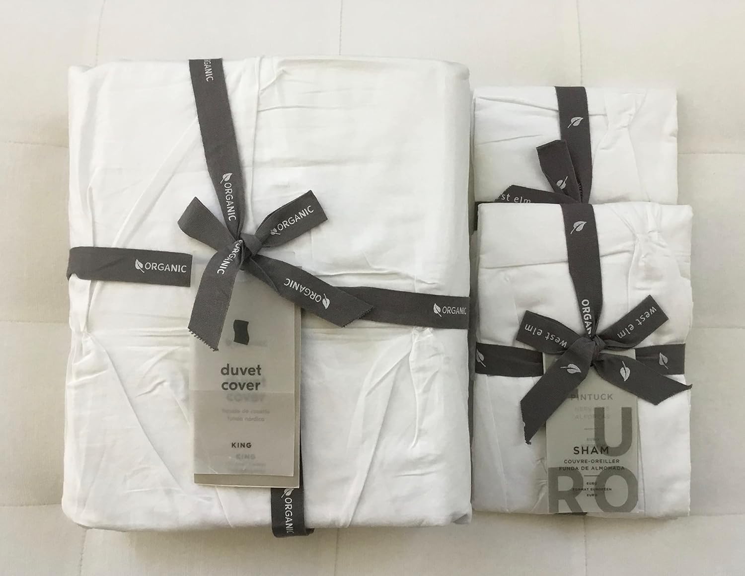 West Elm Organic Cotton Pintuck Duvet Cover King & Two Euro