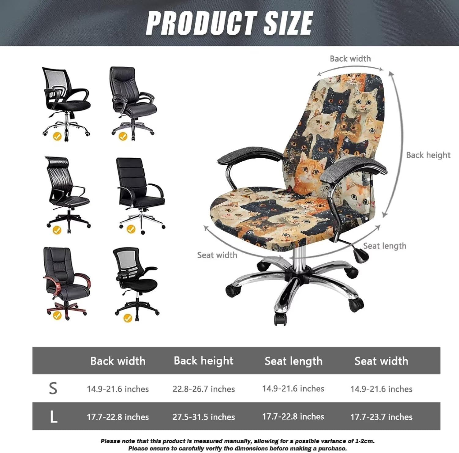 Wanyint Cute Cat Office Chair Cover Soft Desk Chair Cover Stain Resistant Computer Office Chair Protector Washable Desk Computer Chair Cover with Elastic Bottom, L