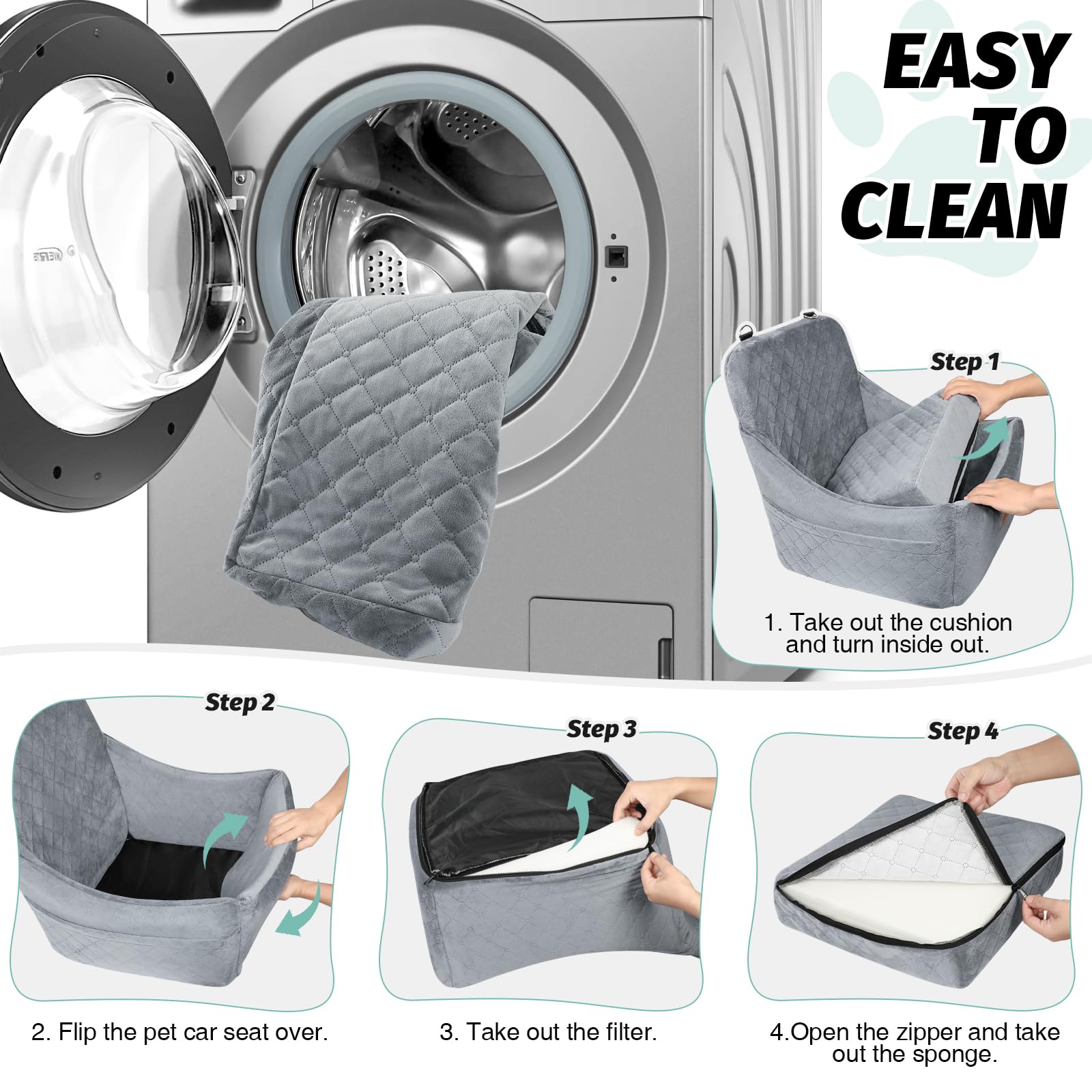 Lealchum Asiento de coche para perros medianos de hasta 35 libras, totalmente desmontable y lavable, fácil de instalar con correas ajustables, cama inferior antideslizante para mascotas, 2 bolsillos