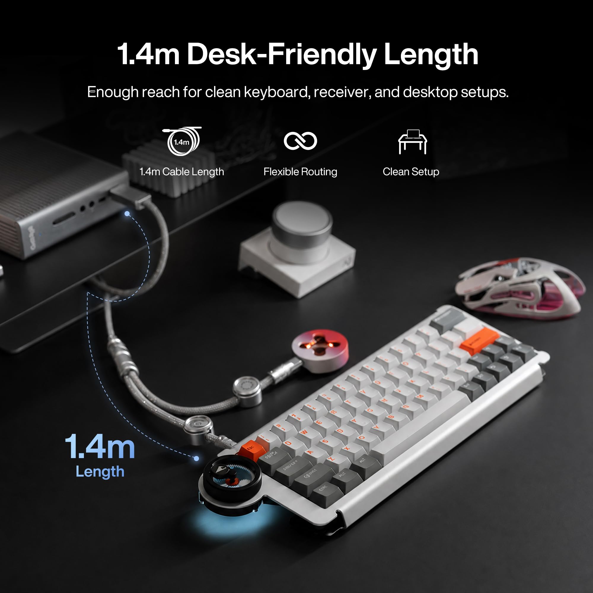 Angry miao Cavo da gioco Split Dual 8K AM Edition (1,4 m), doppia connessione ad alta velocità, bassa latenza, compatibile con dispositivi USB di tipo C, filo argentato a rete durevole, Silver Orbit