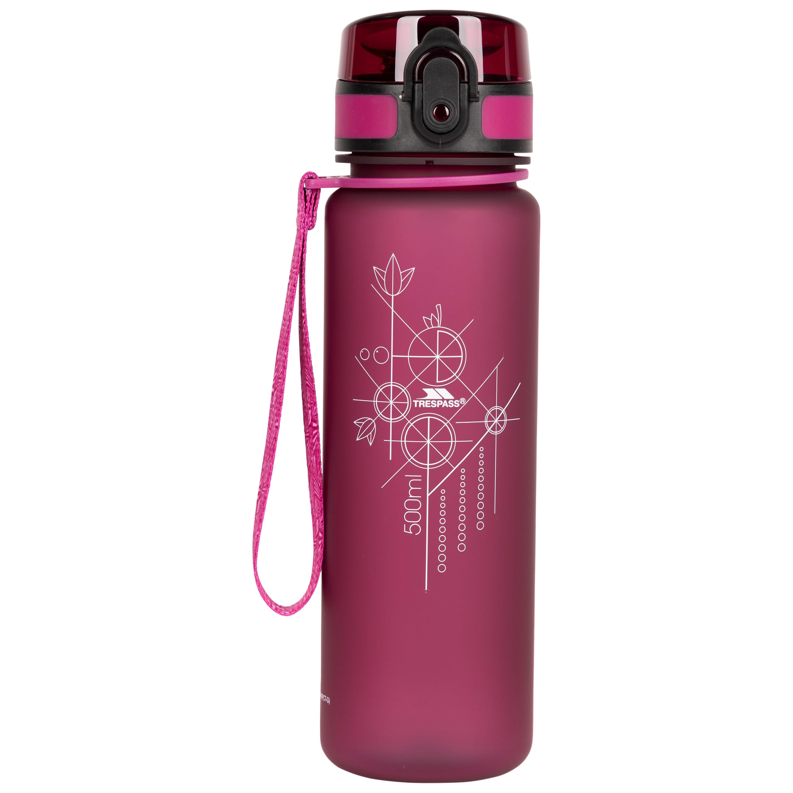 Trespass Water Bottle Flintlock - BPA-Free Plastic, Lockable Flip Lid, Wrist Strap, 500ml Capacity