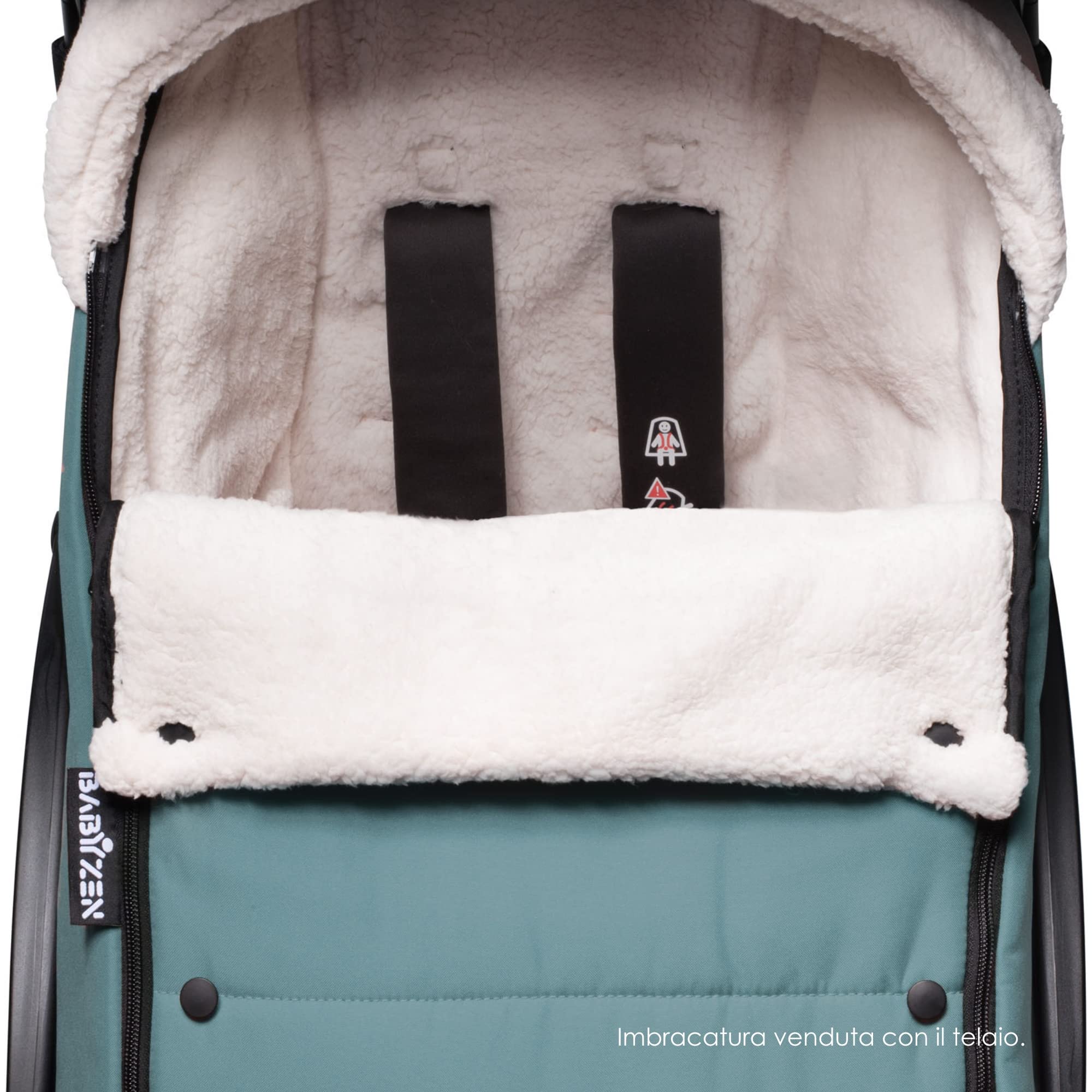 Sacco coprigambe YOYO BABYZEN, Aqua - Fodera in sherpa e cappuccio in pile con coulisse per mantenere caldo il bambino - Include la borsa - Lavabile in lavatrice