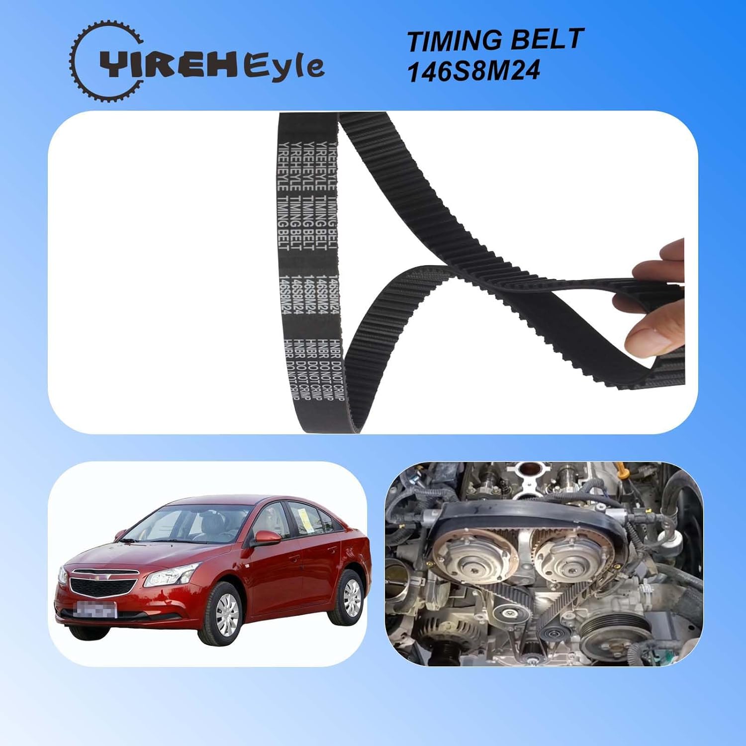Timing Belt 146S8M24 Compatible with 55575247 for Chevrolet Cruze, Sonic, Aveo, Aveo5,Made of HNBR and Fiberglass Materials