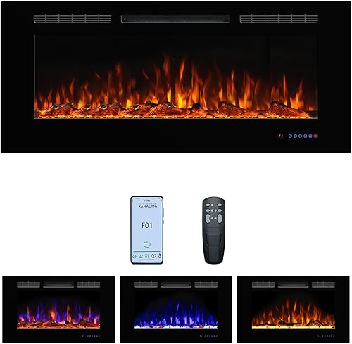 Miniatura 9 de Chimenea eléctrica de 40 pulgadas de ancho 26.5 pulgadas de alto, insertos de chimenea empotrados y montados en la pared, llama multicolor con 5