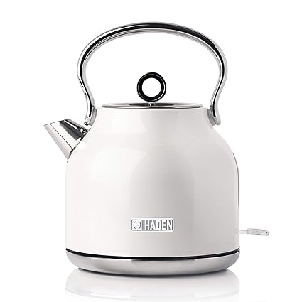 Haden Heritage White 1.7 Liter (7 Cup) Stainless Steel Electric Kettle | with Auto Shut-Off and Boil Dry Protection | Fast Boil | Water Level Indicator