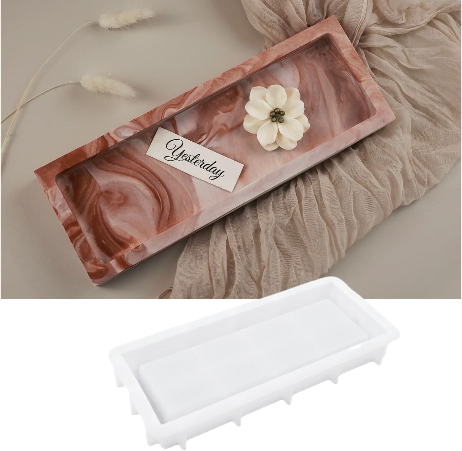 2 Pack Rectangular Tray Silicone Mold, Large Plate Resin Mold, DIY Plaster Cast Cement Concrete Rings Jewelry Storage Box Mold