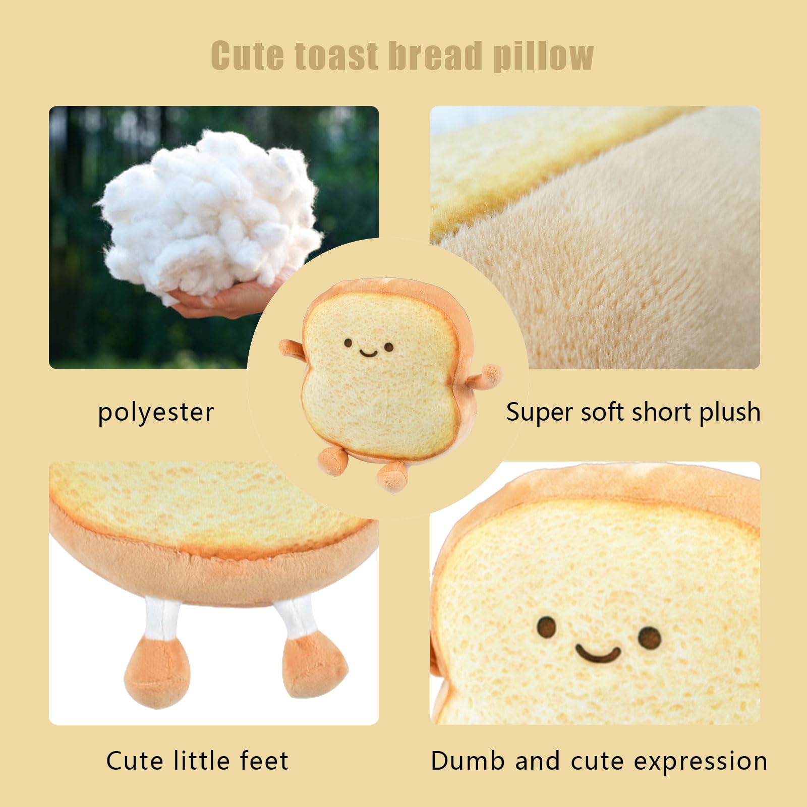 Cuscino per pane toast, peluche morbido, 18 cm, divertente cuscino a forma di pane, peluche morbido toast a fette, cuscino di peluche imbottito per bambini e adulti, decorazione per la casa