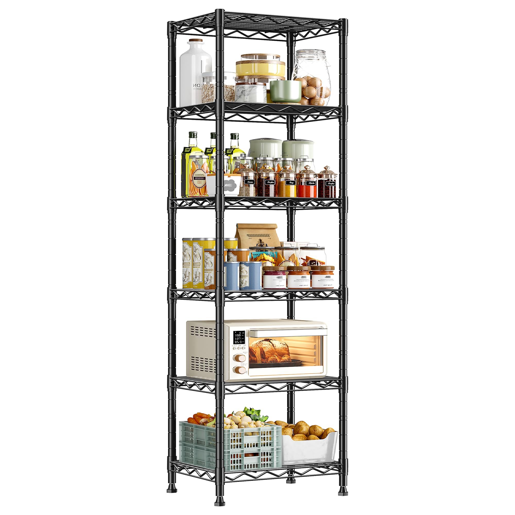 DurayLoly 63.8" H 6-Tier Narrow Storage Shelves, 265lbs, Adjustable, Pantry