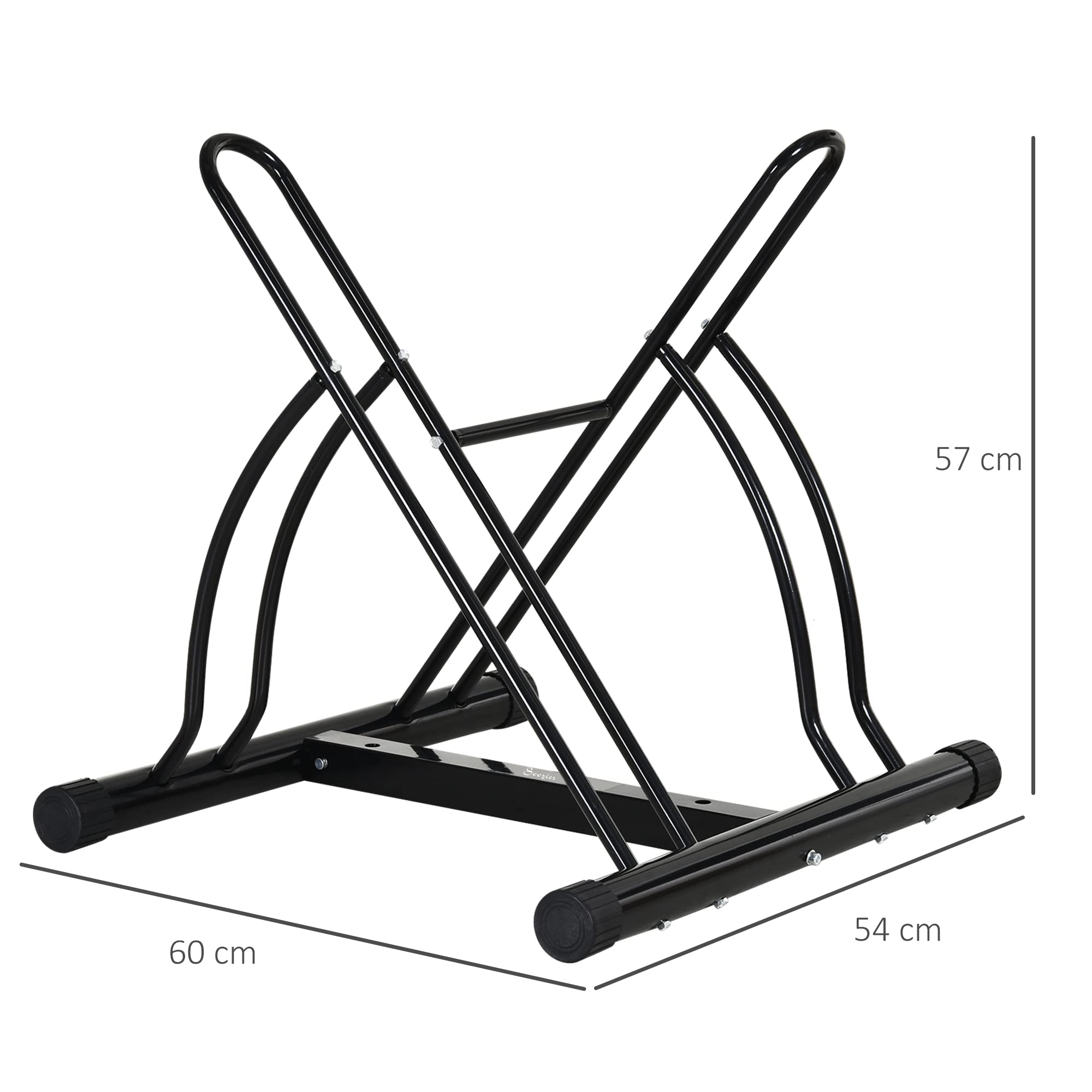 HOMCOM Soporte para Aparcar 2 Bicicletas, Aparcamiento Estacionamiento para Bicis, Inferir 65mm de Ancho, Fácil de Montar, Almohadilla Antideslizante, Interior y Exterior, 60x54x57 cm, Negro
