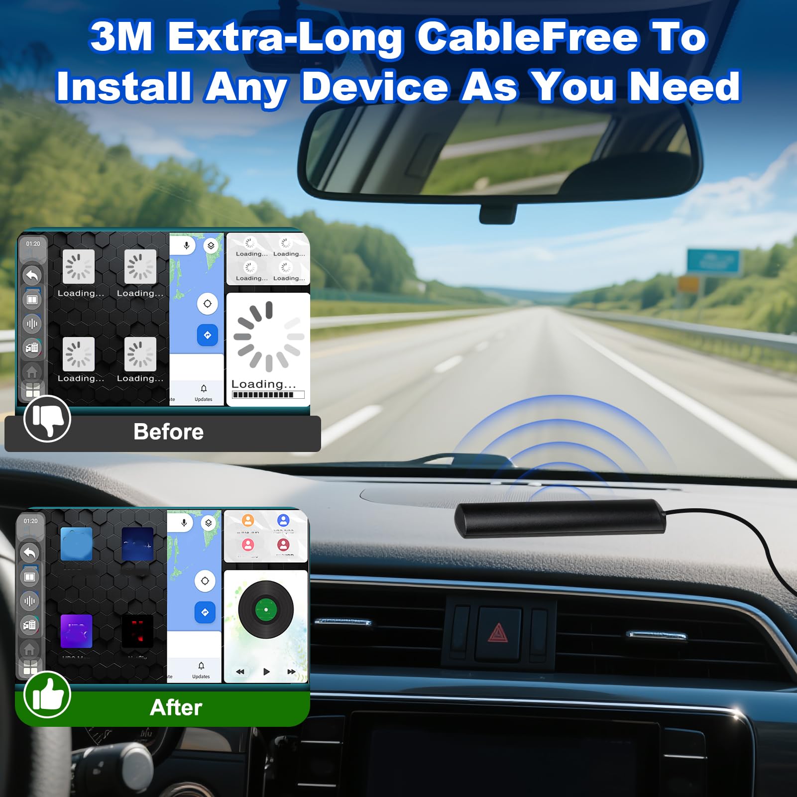 Antenna DAB + per parabrezza, antenna universale DAB con cavo da 3 metri e angolo in metallo, per autoradio FM AM Tuner compatibile con Pioneer Alpine Clarion Sony