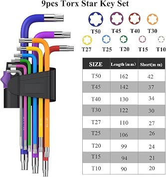 18PCS Allen & Torx Key Set - Metric Ball End Hex (1.5mm-10mm) + Torx (T10-T50), Color-Coded with Case - Ideal for Furniture Assembly, Bike/Motorcycle Maintenance, Household DIY