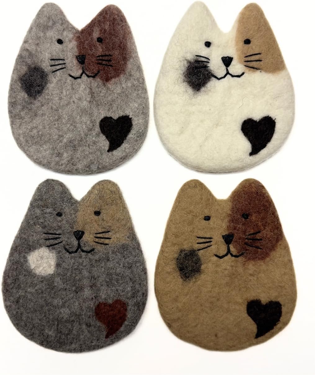 Humble Hilo Handmade Animal Felt Coaster Set of 4, Absorbent Coaster for Animal Lover (Pig)