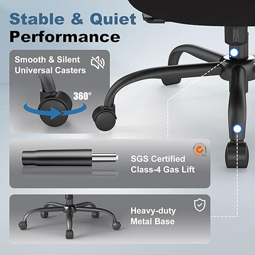 Miniatura 9 de Silla de oficina ergonómica, silla de escritorio de malla con reposabrazos abatibles 4D, reposacabezas ajustable 3D, respaldo ajustable 2D, ángulo