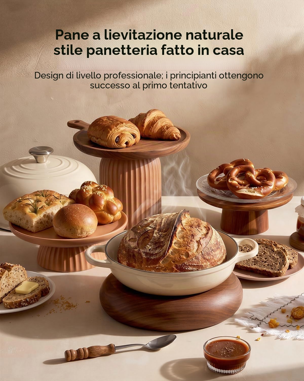 Forno olandese per la cottura del pane, pentola da forno olandese in ghisa con coperchio, pentola rotonda in ghisa smaltata con coperchio a cupola per fatti in casa, regali per panettieri a