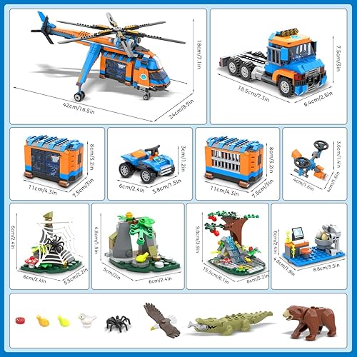 Miniatura 9 de HOGOKIDS City Jungle Adventurer - Juego de construcción de helicóptero, rescate de animales del bosque, avión, camión, automóvil, cocodrilo, oso
