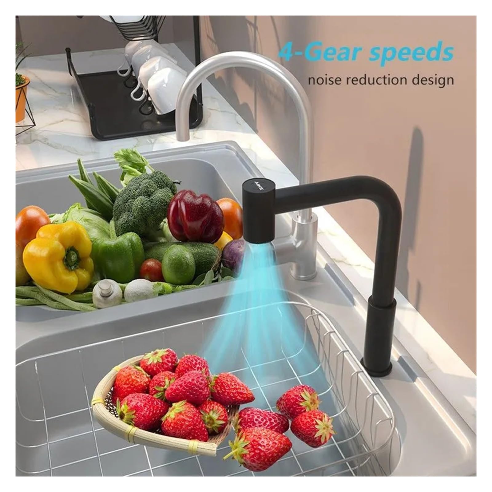 AK7171 Design del Rubinetto degli asciugatori ad Aria, essiccatori Automatici ad Alta velocità for l'essiccazione di Frutta e Verdura Elettrodomestici da Cucina intellinti(Brushed)