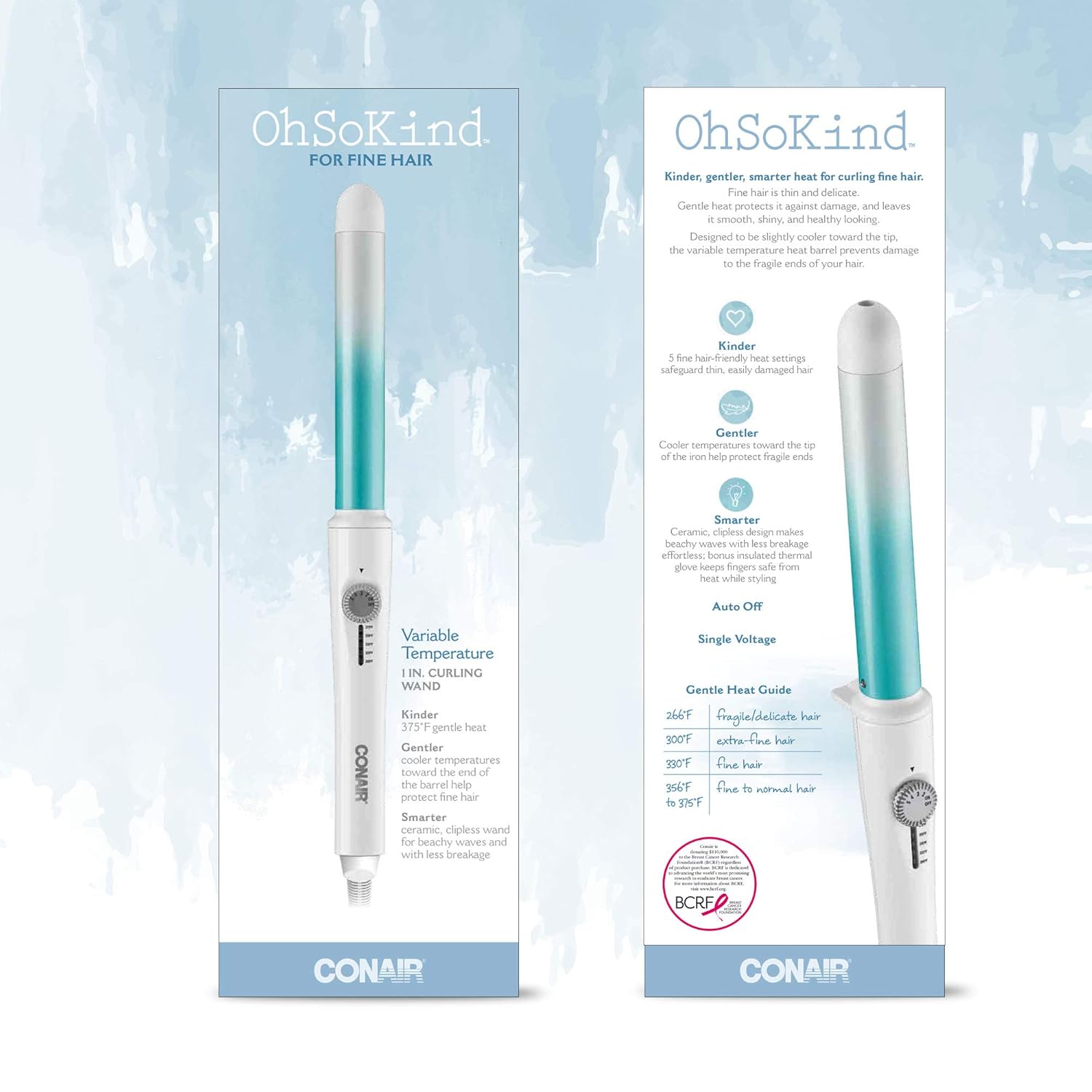 Conair OhSoKind For Fine Hair 1-inch Curling Wand, Straight wand produces flawless waves