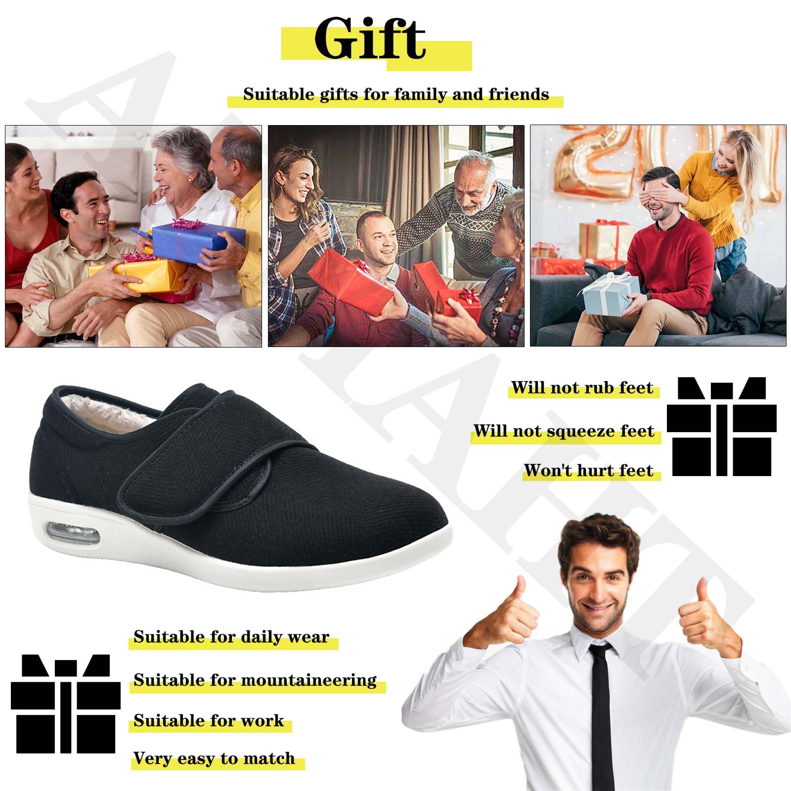 Zapatillas Juanetes Mujer Calzado Diabeticos Hombre Calzado Ligero Zapato Juanete Zapatos Grandes obesos para Hombres y Mujeres Zapatillas con Adhesivo Ajustable,Negro,43 EU